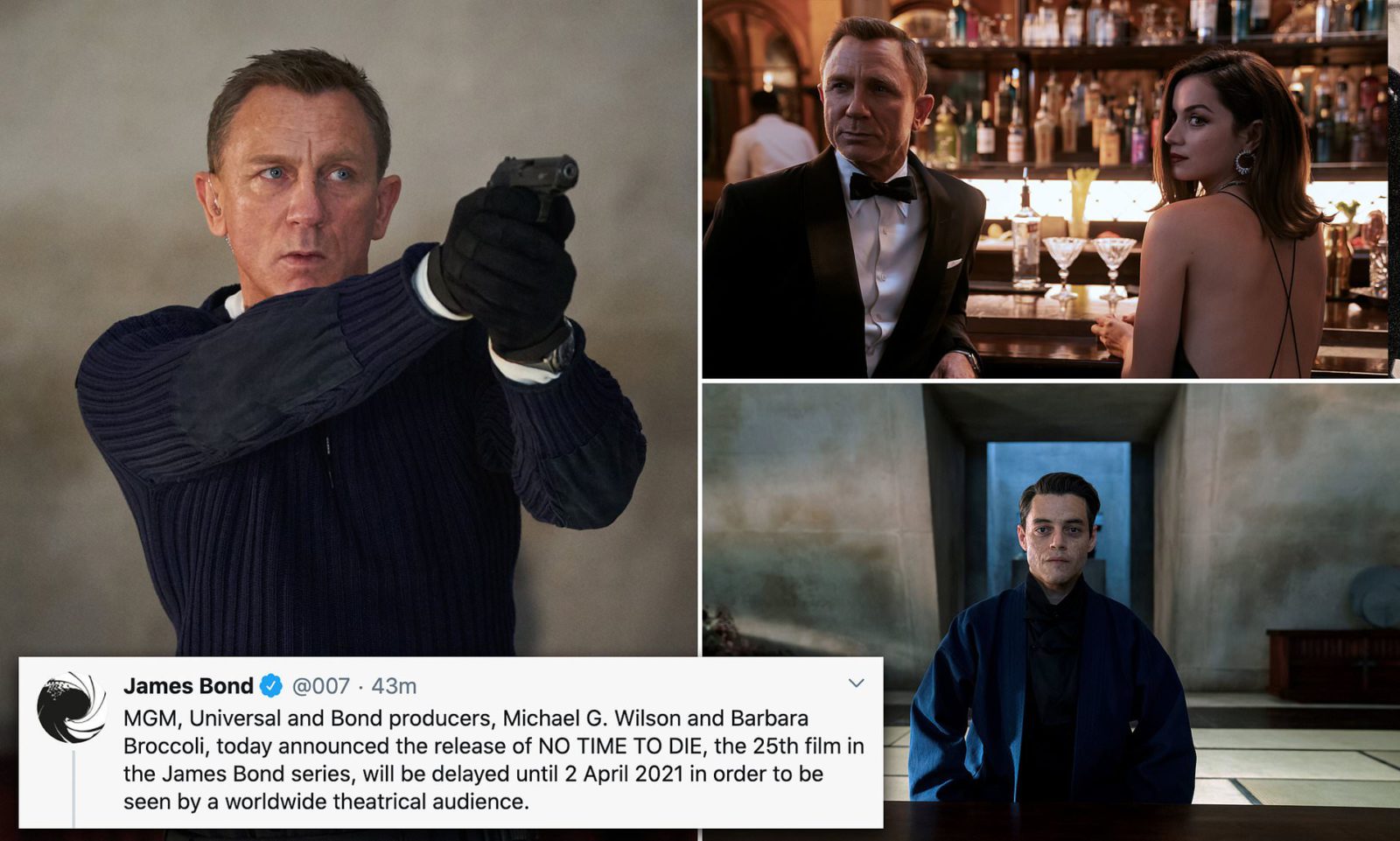 James Bond Film No Time to Die Delayed Until April 2021